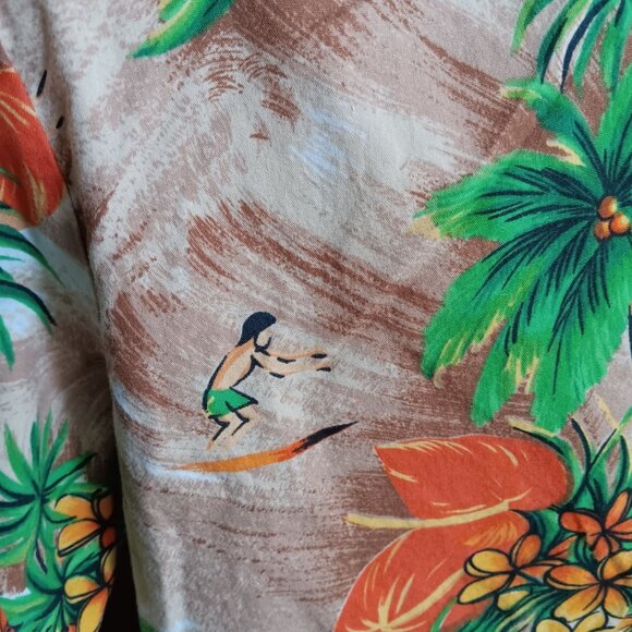 Vintage Men's Large Hawaiian Shirt 1970's USA made In Hawaii Surfer Print Cotton - Picture 6 of 7